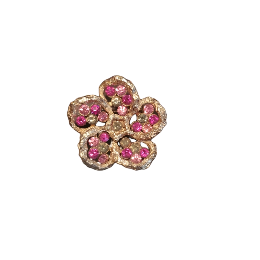 Pink and clear rhinestone brooch